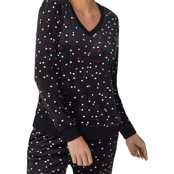 Kate Spade New York Pajamas Womens Medium Black & Red Polka Dot Velour Knit - Picture 2 of 3